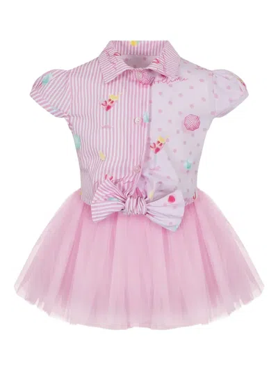 Lapin House Kids' Tulle Striped Bow Dress In Pink