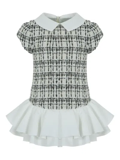 Lapin House Kids' Tweed Ruffled Dress In White