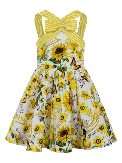 Lapin House Kids' X Mary Katrantzou Bow-detail Floral Dress In Yellow