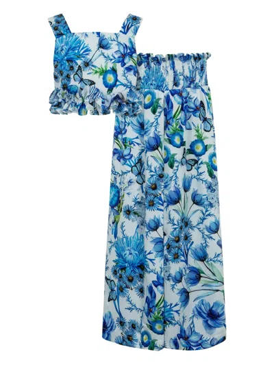 Lapin House Kids' X Mary Katrantzou Ruffled Floral Trousers Set In Blue