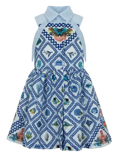 Lapin House Kids' X Mary Katrantzou Striped Butterfly-print Dress In Blue