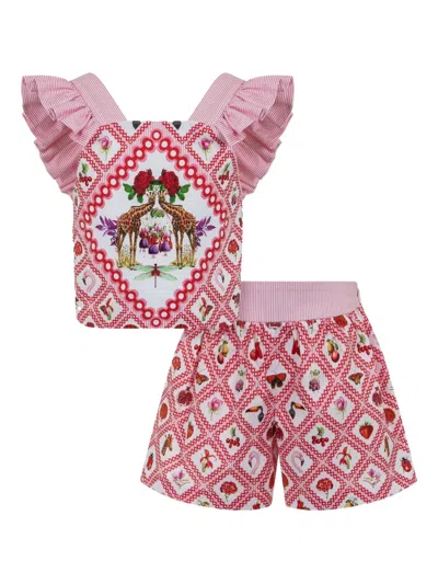 Lapin House Kids' X Mary Katrantzou Striped Ruffled Shorts Set In Red