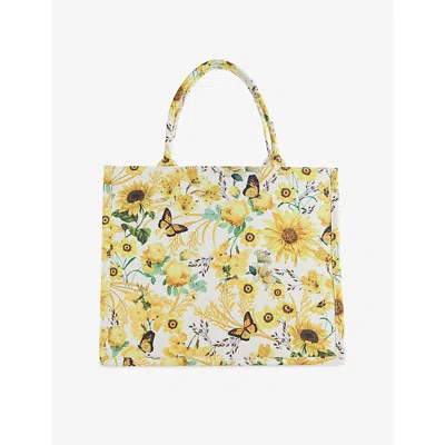 Lapin House Kids' Yellow Floral  X Mary Katrantzou Botanical-print Canvas Tote Bag In Gold