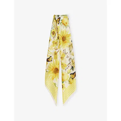 Lapin House Kids' Yellow Floral  X Mary Katrantzou Botanical-print Silk Scarf In Multi