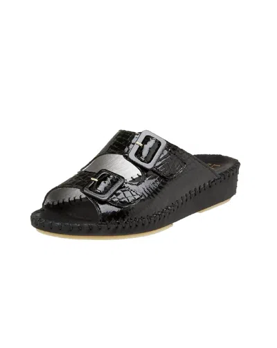 Laplume Women's Jen Slide Sandal In Black Croc Patent In Multi