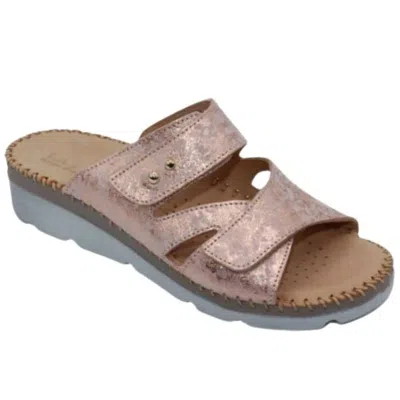 Laplume Women's Sunny Flat Sandals In Peach Metallic In Multi