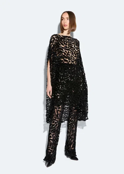 Lapointe Abstract Sequin Cape Dress In Black