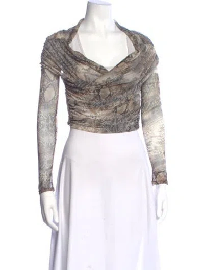 Pre-owned Lapointe Animal Print Cowl Neck Top In Multi