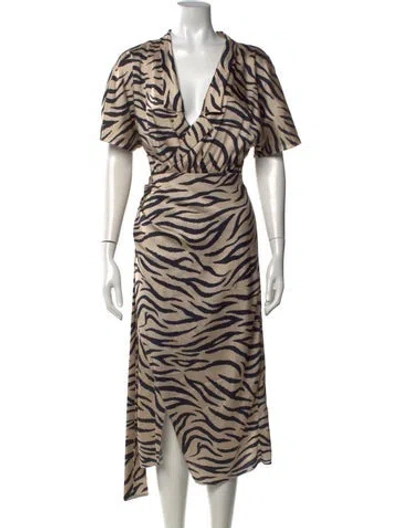 Pre-owned Lapointe Animal Print Midi Length Dress In Neutrals