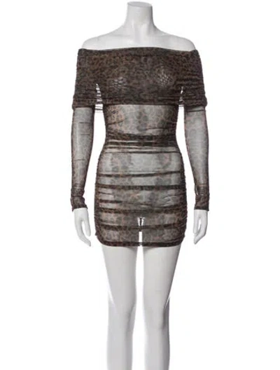Pre-owned Lapointe Animal Print Mini Dress In Brown