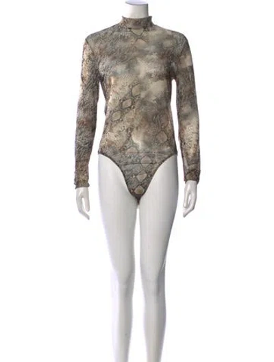 Pre-owned Lapointe Animal Print Mock Neck Bodysuit W/ Tags In Brown