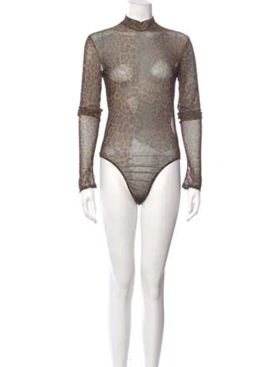Pre-owned Lapointe Animal Print Turtleneck Bodysuit In Multi