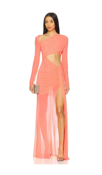 Lapointe Mesh Asymmetric Cut Out Ruched Gown In Hot Pink