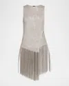 Lapointe Asymmetric Metallic Net Fringe Top In Gray