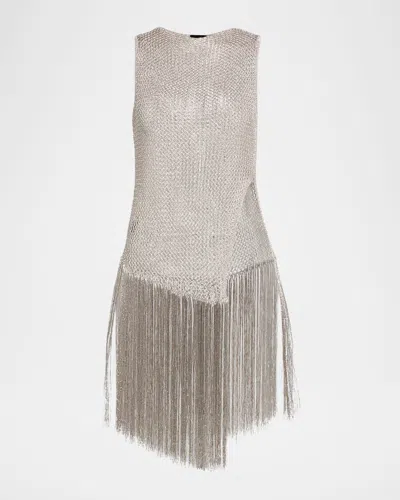 Lapointe Asymmetric Metallic Net Fringe Top In Gray