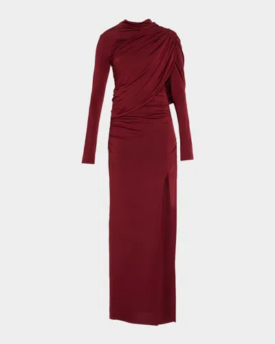 Lapointe Jersey Asymmetrical Shawl Draped Gown In Burgundy