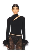 Lapointe Asymmetric Top With Feathers In Black