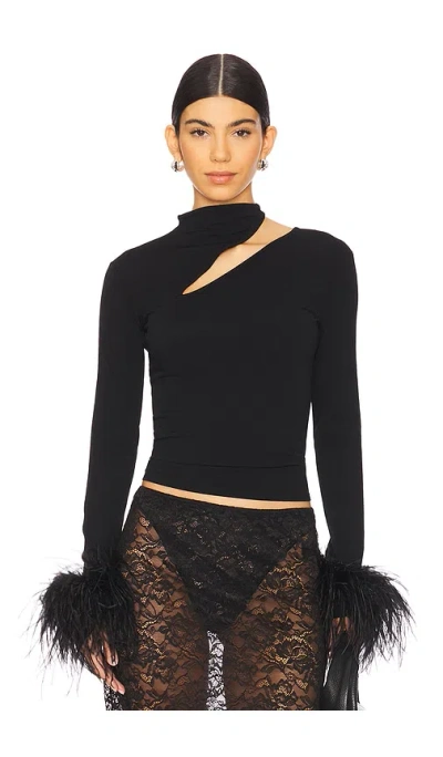 Lapointe Asymmetric Top With Feathers In Black