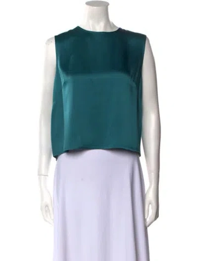 Pre-owned Lapointe Bateau Neckline Sleeveless Crop Top In Blue