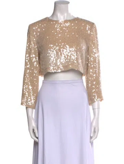 Pre-owned Lapointe Bateau Neckline Three-quarter Sleeve Crop Top In Neutral