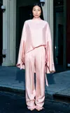 Lapointe Belted Organic Silk Twill Wide-leg Pants In Light Pink