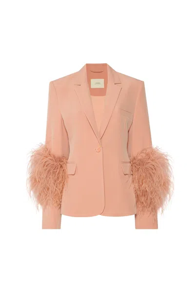 Lapointe Broad Shoulder Blazer With Feathers In Nectar