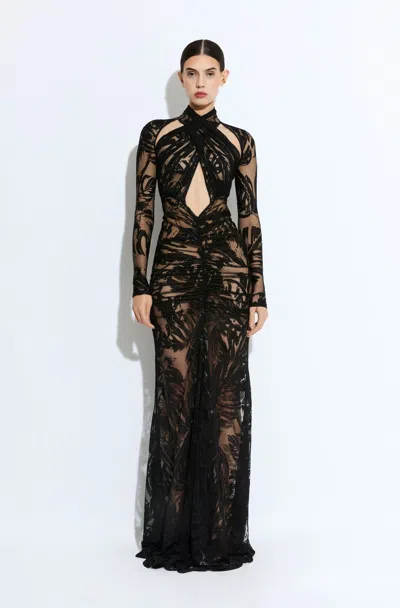Lapointe Burnout Jersey Halter Ruched Gown