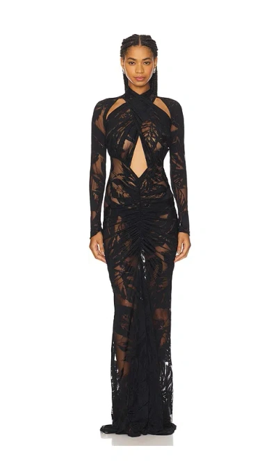 Lapointe Burnout Jersey Halter Ruched Gown In Black
