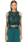 Lapointe Cascading Feather Emb Cropped Tank Top In Green