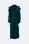 Lapointe Cascading Feather Embellished Coat In Dark Teal