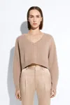 Lapointe Cashmere Cropped V Neck Sweater In Oat