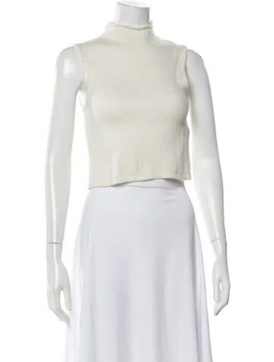 Pre-owned Lapointe Cashmere Mock Neck Crop Top In Neutral