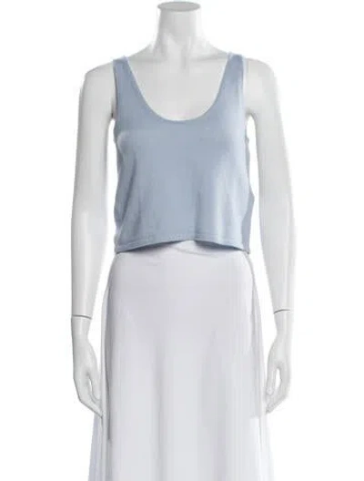 Pre-owned Lapointe Cashmere Scoop Neck Crop Top W/ Tags In Blue
