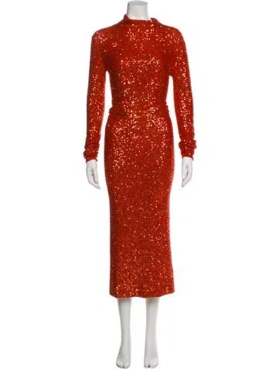 Pre-owned Lapointe Cashmere Sequin Embellishments Skirt Set In Orange