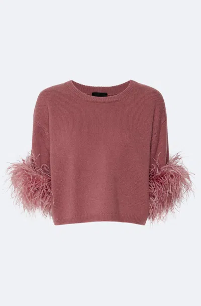 Lapointe Cashmere Short Sleeve Sweater With Feathers On The In Multi
