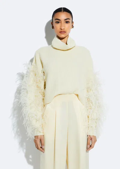 Lapointe Cashmere Turtleneck Sweater With Feathers In Butter