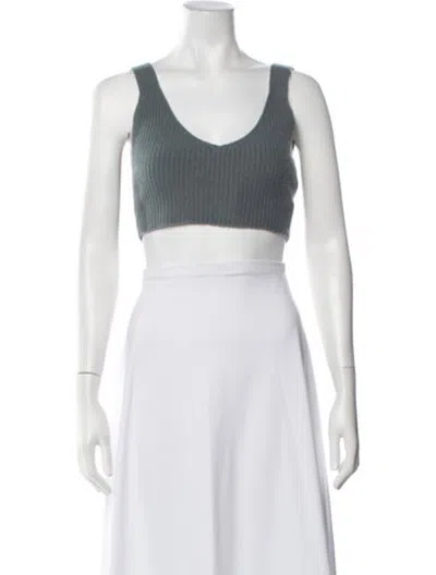 Pre-owned Lapointe Cashmere V-neck Crop Top In Green