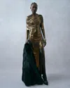 Lapointe Coated Jersey Asymmetrical Shawl Draped Gown