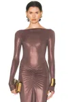 Lapointe Coated Jersey Boatneck Bodysuit In Purple