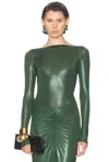 Lapointe Coated Jersey Boatneck Bodysuit In Green