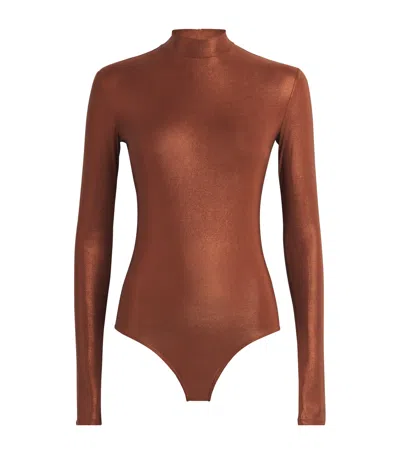 Lapointe Coated Jersey Bodysuit In Metallic