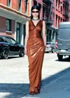 Lapointe Coated Jersey Cowl Neck Gown In Copper