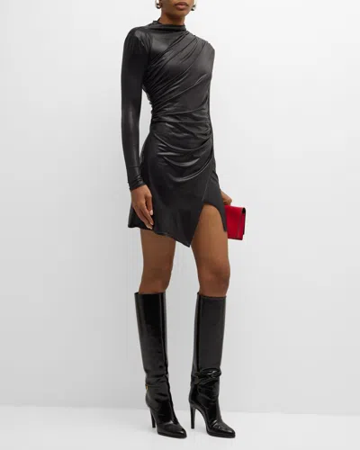 Lapointe Coated Jersey Draped Mini Dress In Black