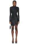 Lapointe Coated Jersey Draped Mini Dress In Black