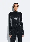 Lapointe Coated Jersey Mock Neck Bodysuit In Black