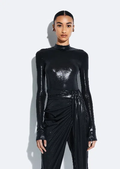 Lapointe Coated Jersey Mock Neck Bodysuit In Black