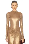 Lapointe Coated Jersey Mock Neck Bodysuit In Pale Gold