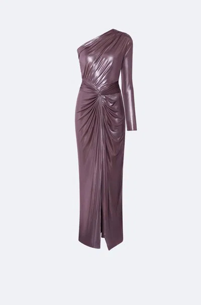 Lapointe Coated Jersey One Shoulder Draped Maxi Dress In Dark Mauve