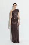 Lapointe Coated Jersey One Shoulder Ruched Dress