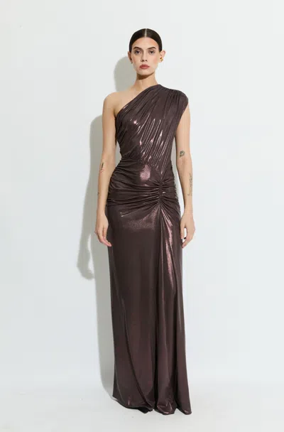 Lapointe Coated Jersey One Shoulder Ruched Dress